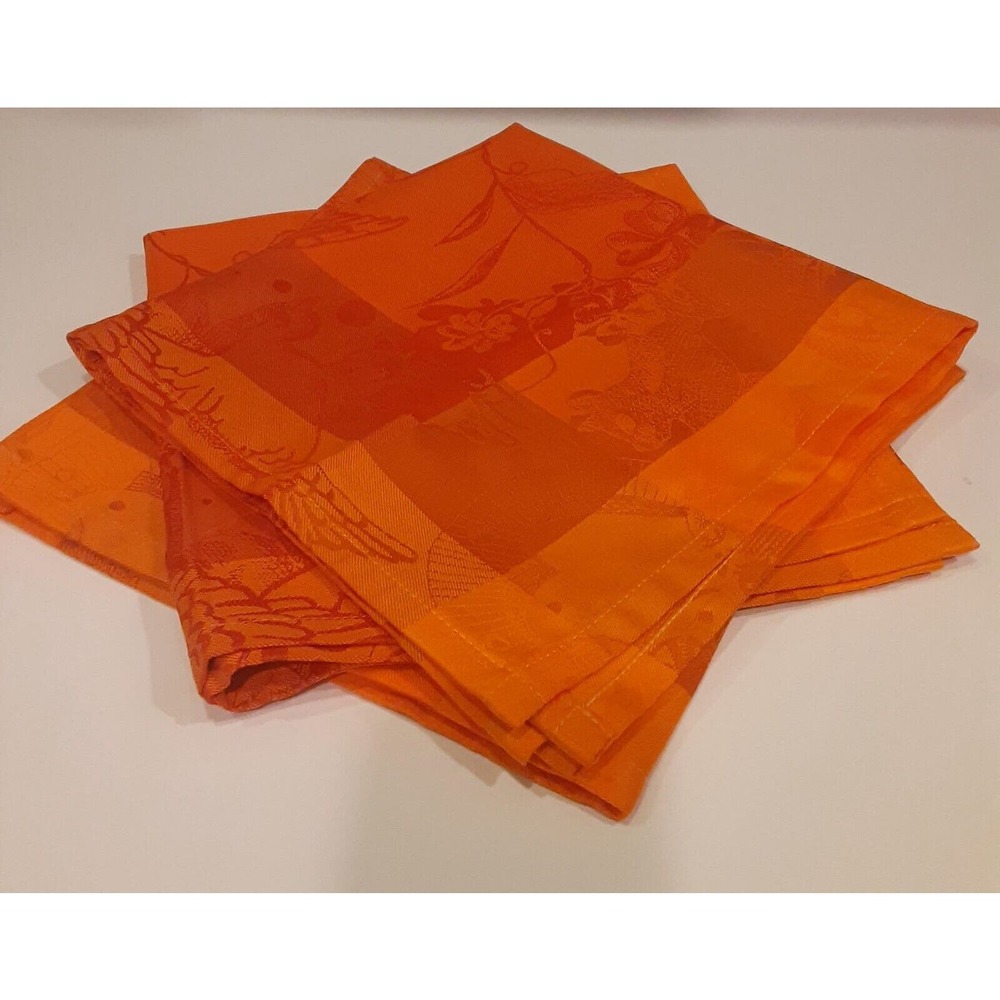 Garnier Thiebaut France Damask Jacquard Napkin replacements Orange x 3